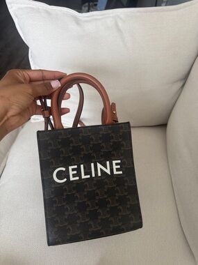 Celine Brown/Black Trifold Mini Tote with Logo